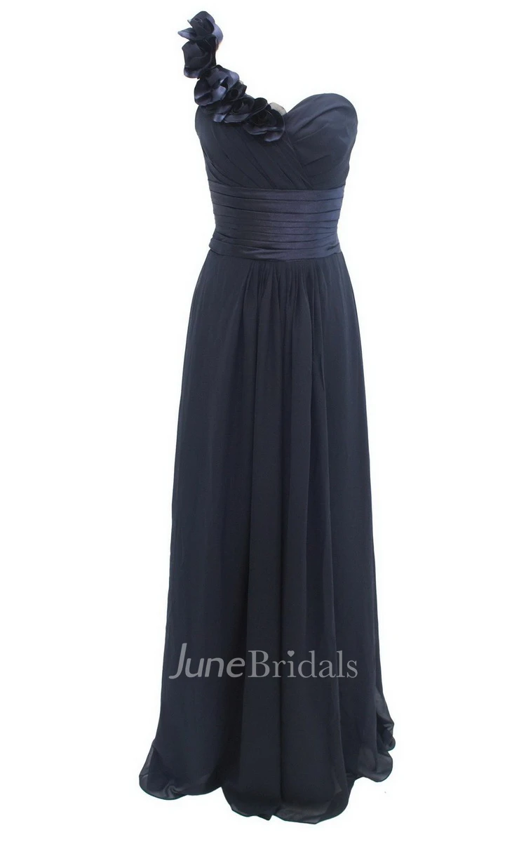 Floral One-shoulder Sweetheart A-line Gown With Ruched Band