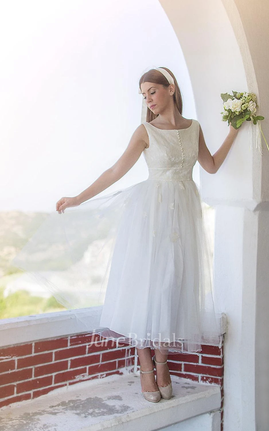 1950S Vintage Tulle Wedding Dress With Lace Bodice and Pleats