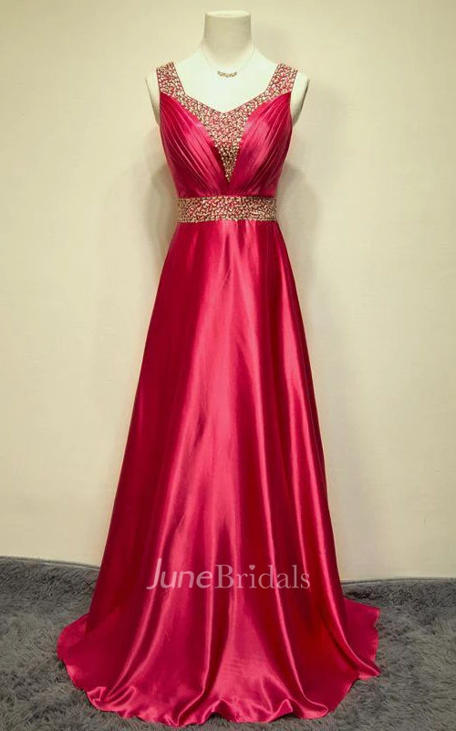 A-line Straps Long Taffeta Sequins Dress