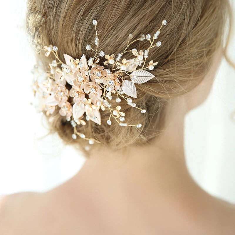 Golden Handmade Floral Bridal Hair Combs