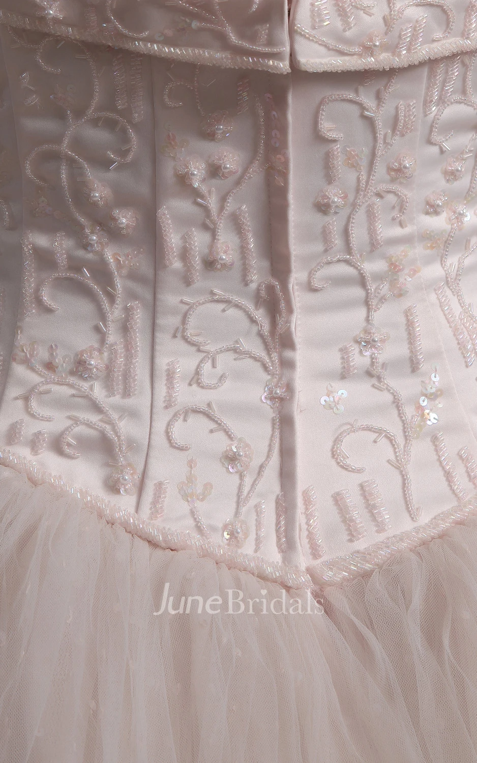 Pink Blushing A-Line Ball Gown With Embroideried Bodice And Soft Tulle