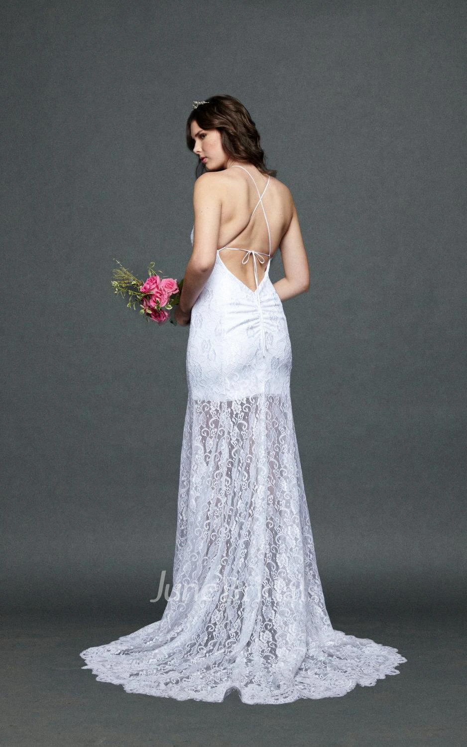 Mermaid Spaghetti Strapped Lace Weddig Dress