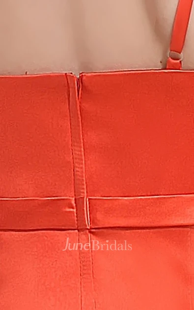 Sleeveless Satin Tea-Length Dress With Spaghetti Straps