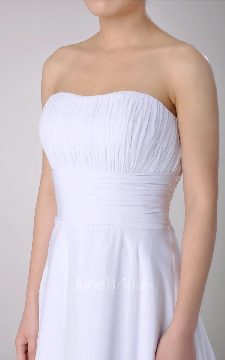 Strapless A-line Chiffon Knee-length Dress With Asymmetrical Design