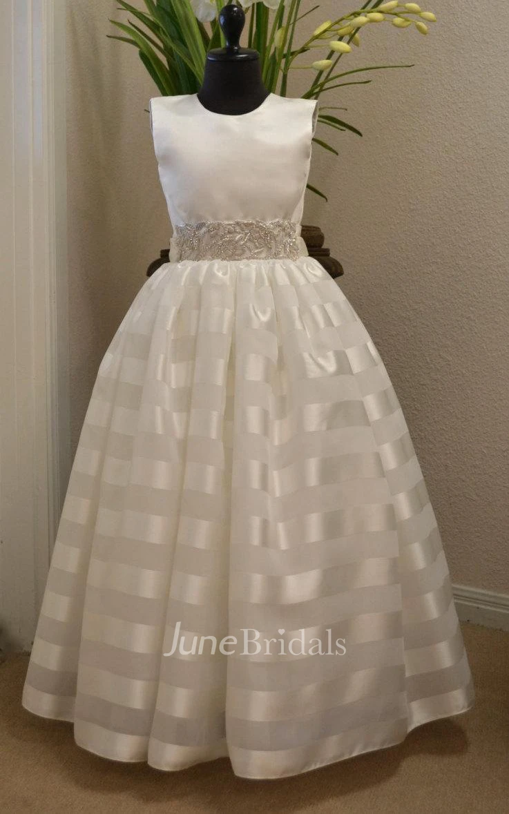  Beaded Belt Organza Dress With Satin Bodice