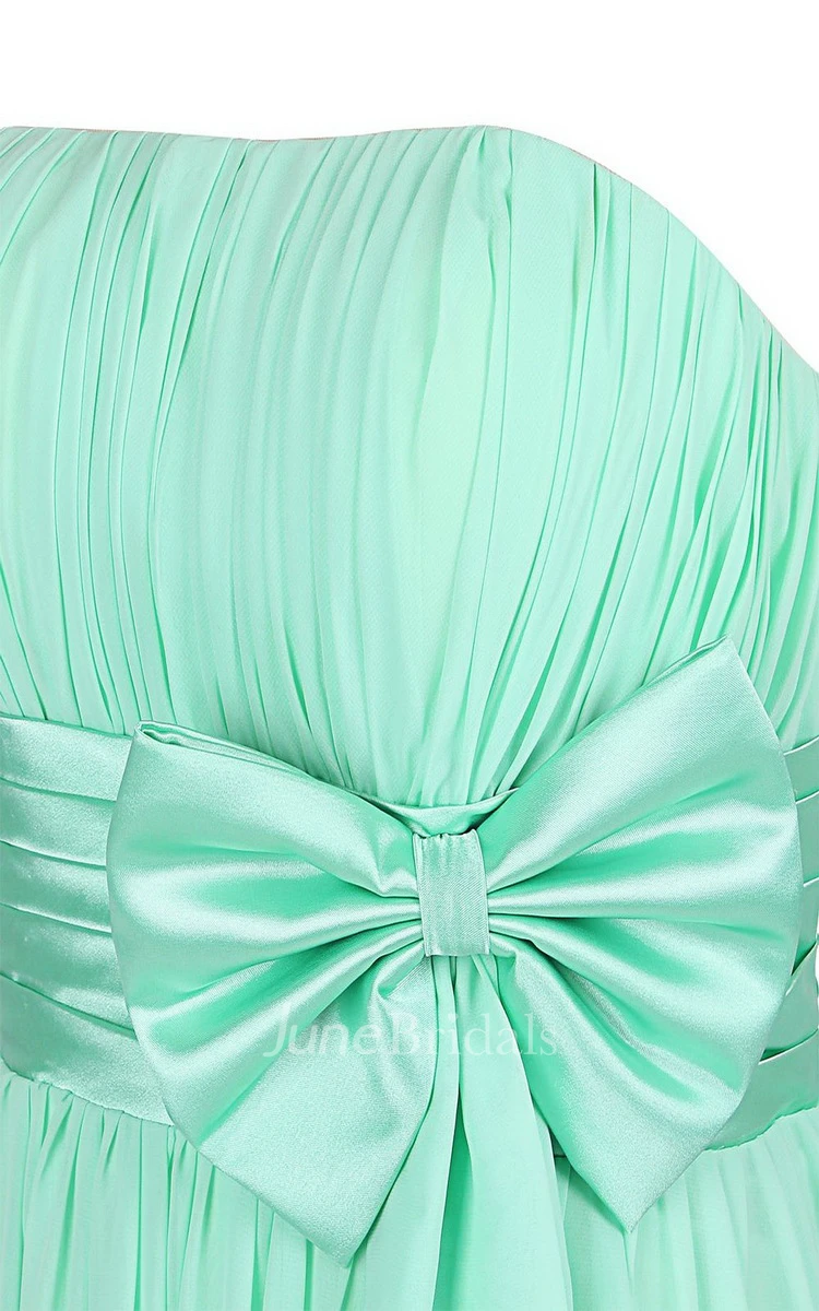 Elegant Strapless Pleated A-line Gown With Bow