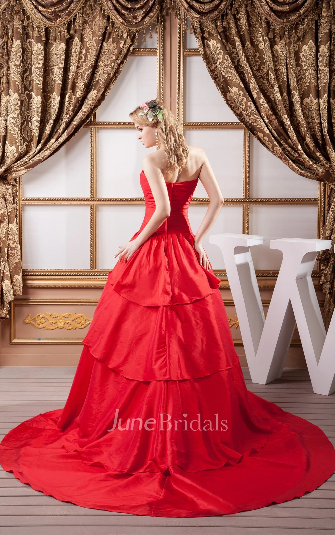Sweetheart Criss-Cross Draped Gown with Crystal Detailing