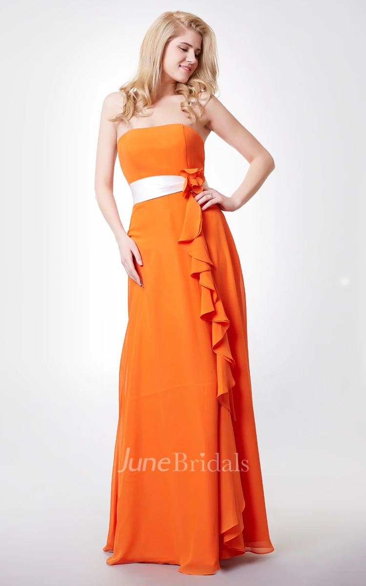 Sexy Scalloped Neckline Chiffon Long Dress With Flower