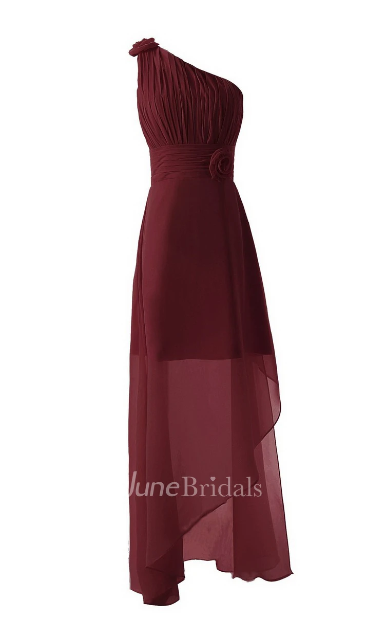 Asymmetrical One-shoulder Pleated A-line Gown With Flowers