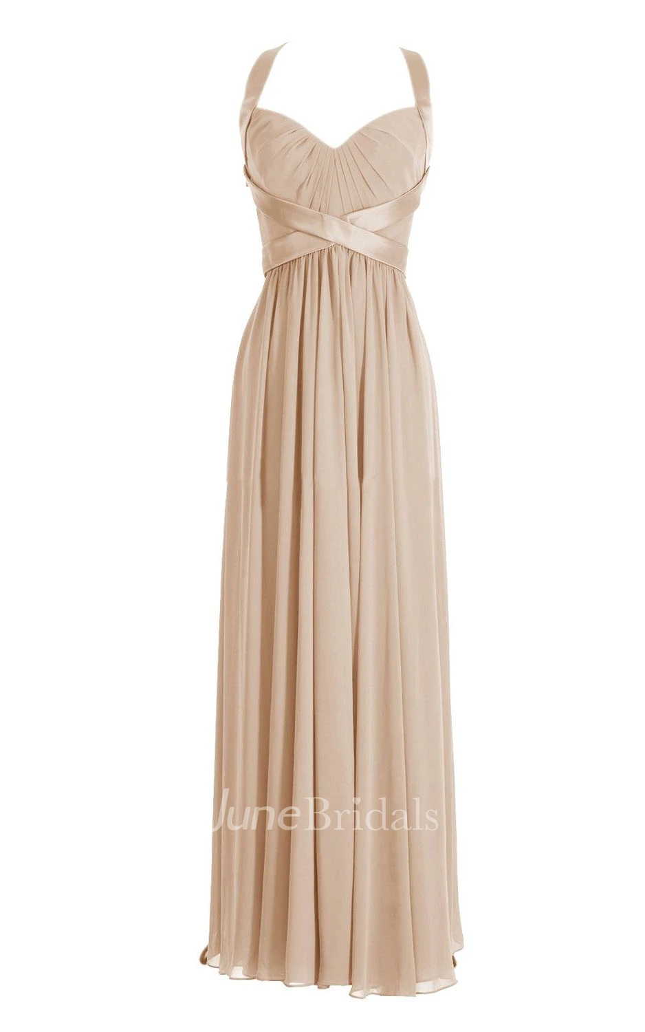 Sleeveless Ruched Bodice Long Pleated Chiffon Dress