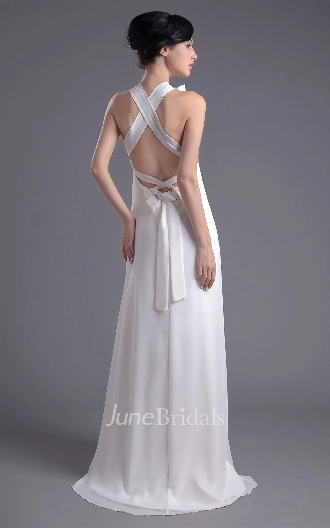 Plunged Sleeveless Sheath Dress with Flower and Ruched Waist