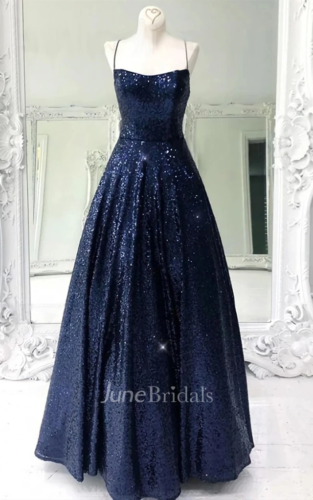 Modern Floor-length Sleeveless Sequins A Line Tied Back Formal Dress