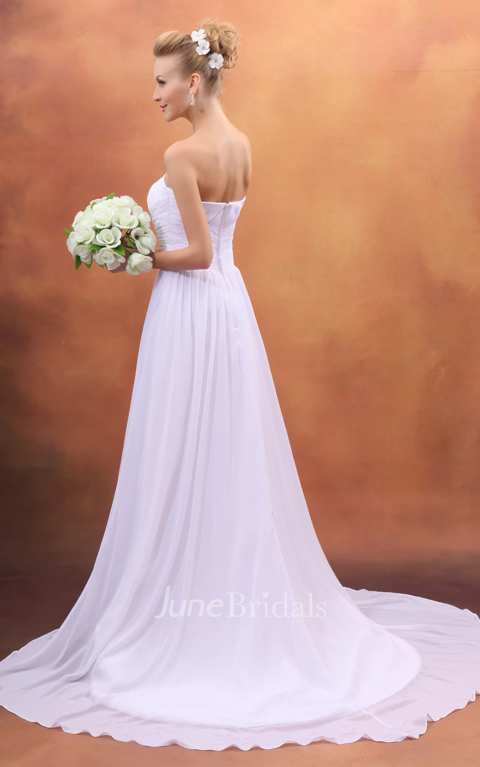 Draping Soft Flowing Fabric Sweetheart Sleeveless Gown With Brush Train