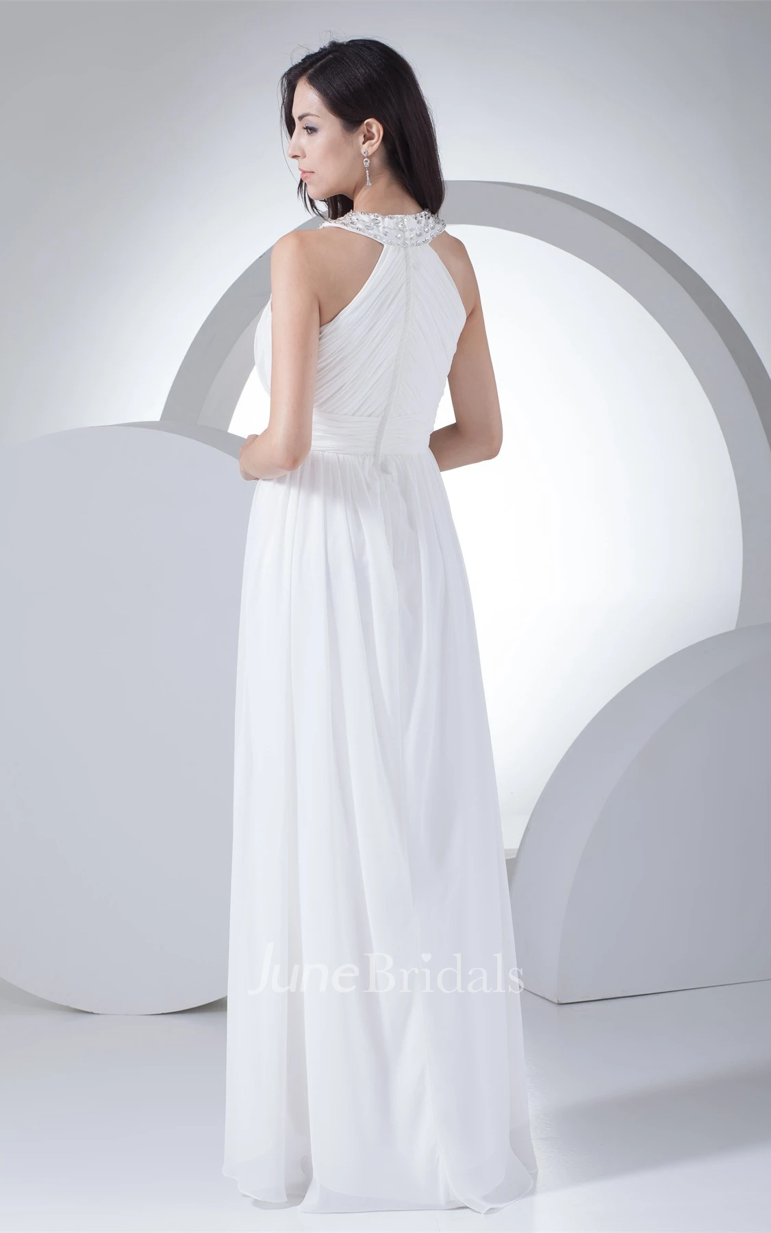 Sleeveless Chiffon Pleated Maxi Dress with Beaded Neckline