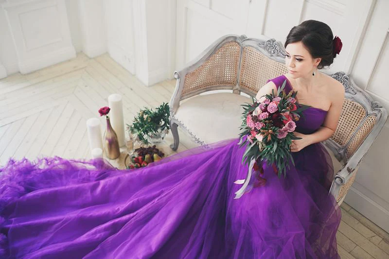Glamorous One Shoulder Purple Tulle Prom Dress New Fashion Cloud Wedding Gown