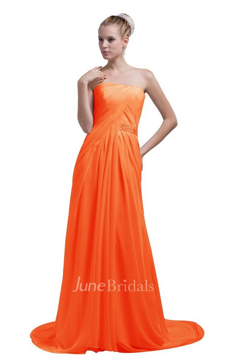 Train Strapless Chiffon A-line Gown With Beaded Band
