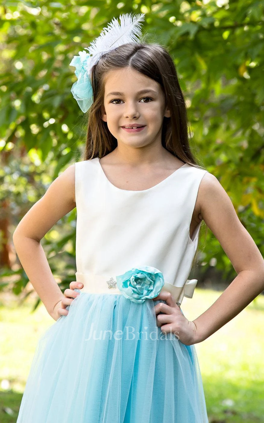 Fresh Tulle&Satin Dress With V-back and Sash