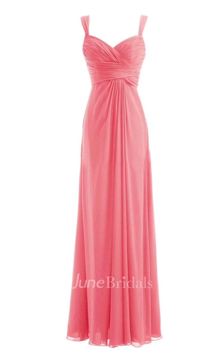 Spaghetti Straps Long Chiffon Dress With Basque Waist