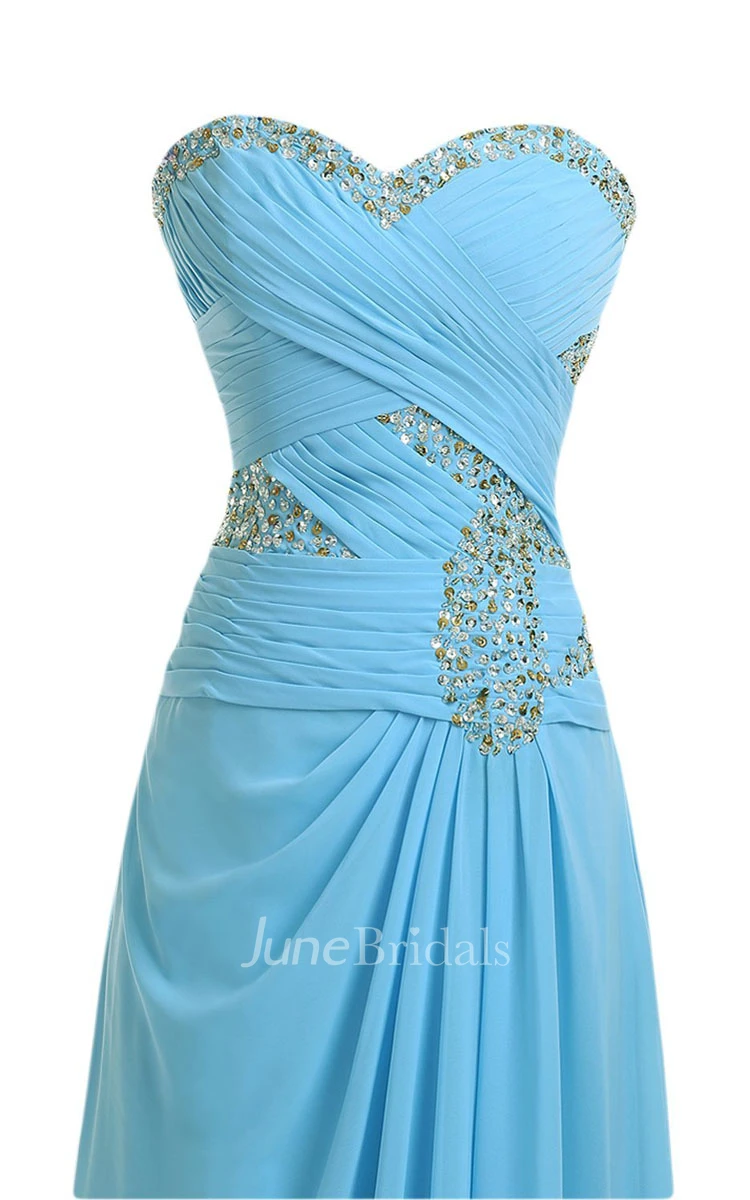 Sweetheart Rhinestoned Criss-cross Chiffon A-line Gown With Drapping