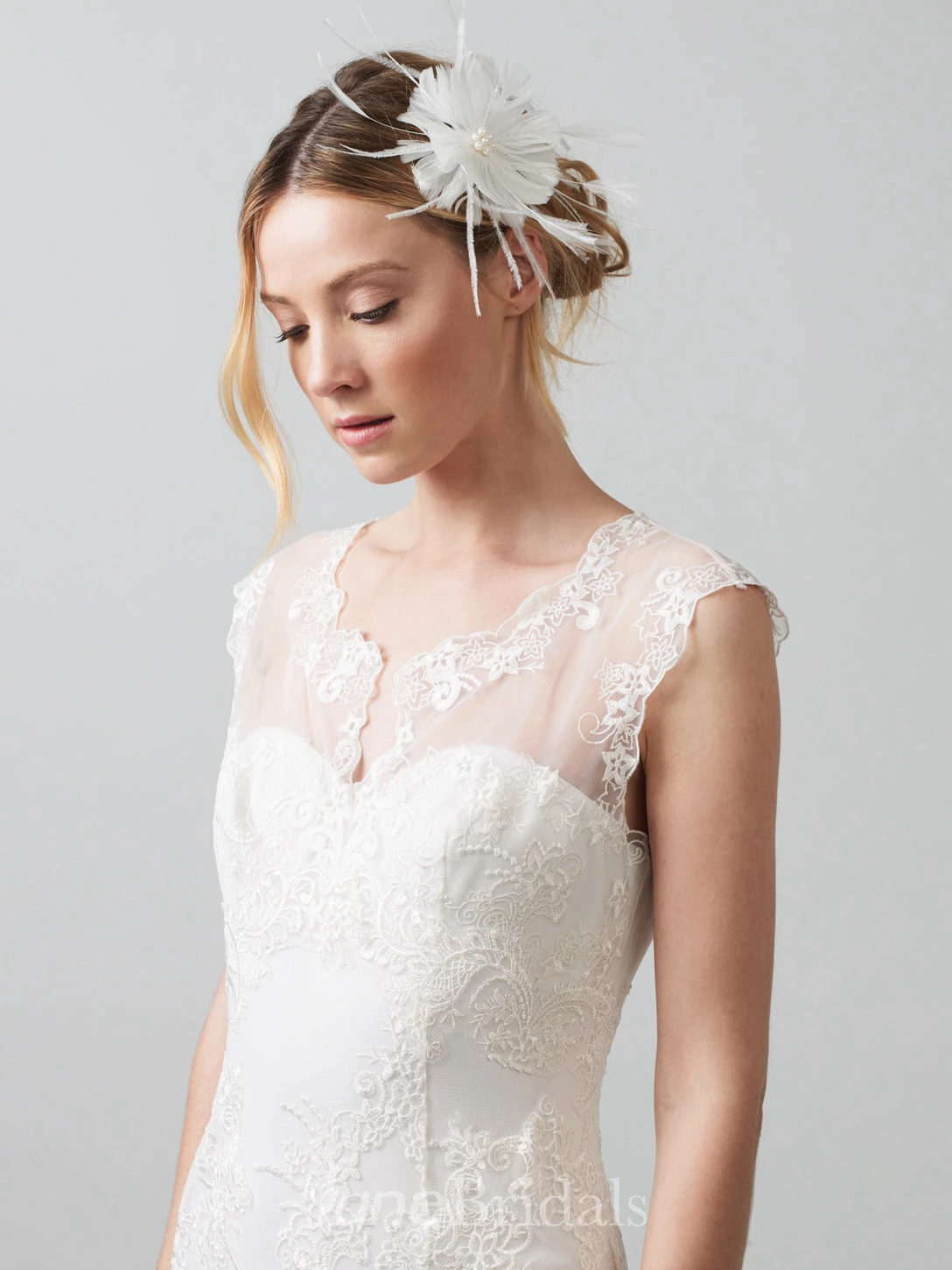 Sheath V-Neck Sleeveless Floor-Length Lace&Tulle Wedding Dress With Appliques And Illusion