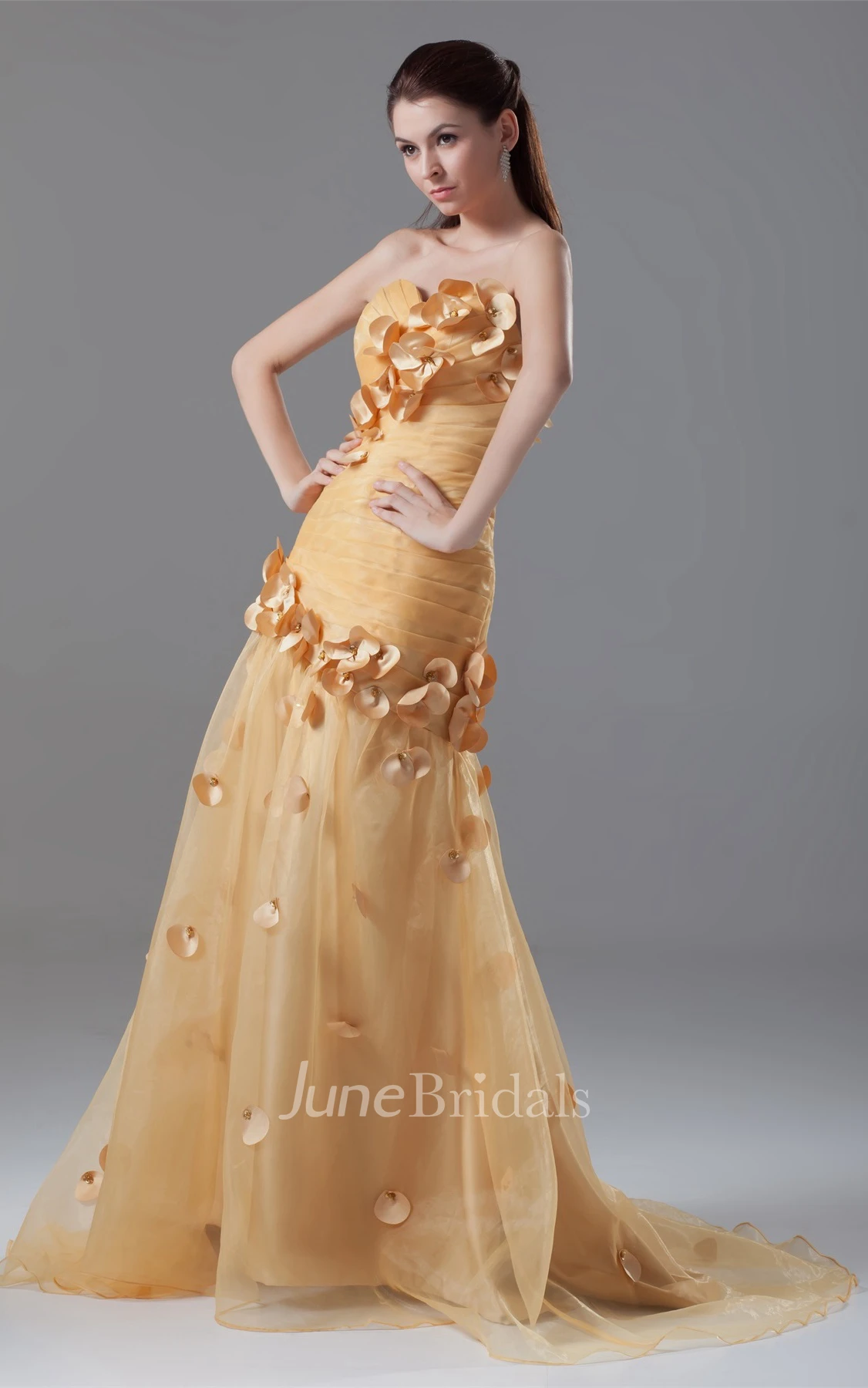 sweetheart tulle criss-cross dress with ruching and flower