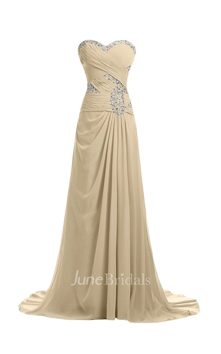 Sweetheart Rhinestoned Criss-cross Chiffon A-line Gown With Drapping