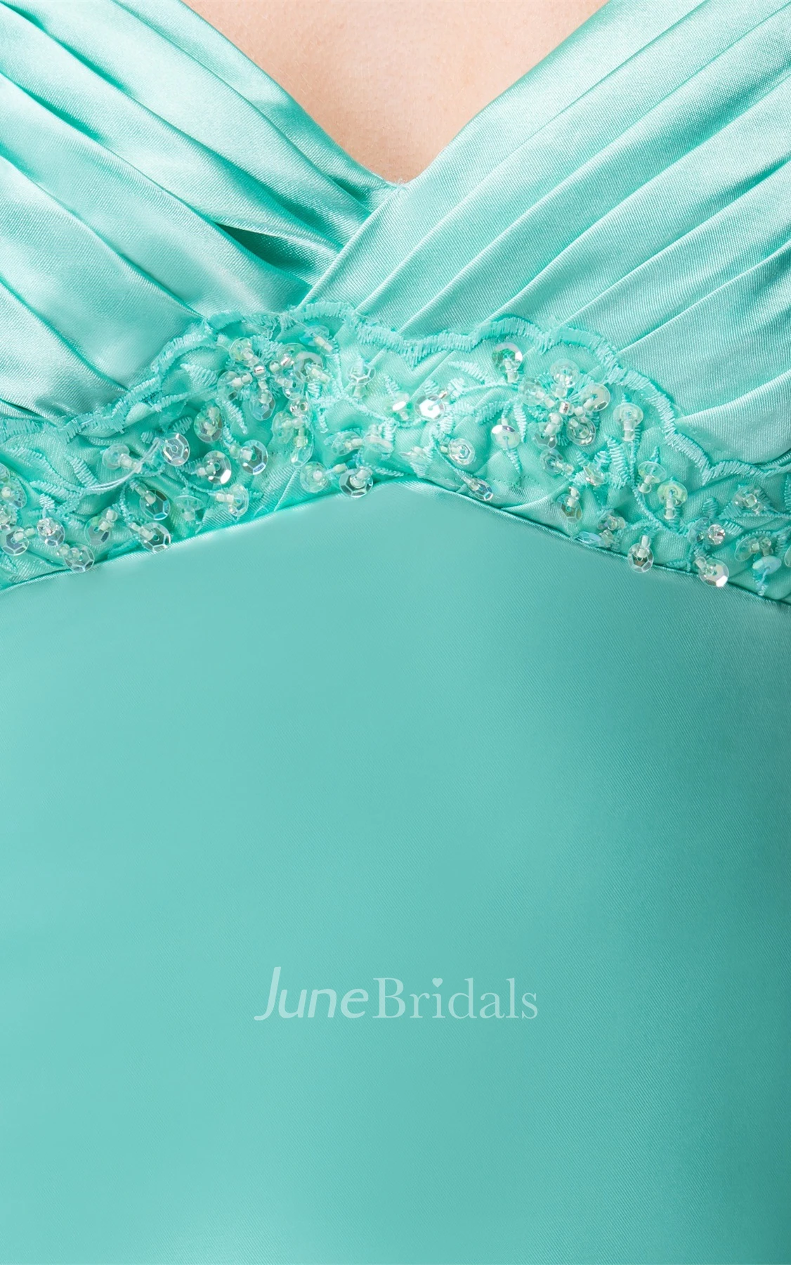 Ankle-Length Front-Split Satin Dress with Stress and Beading