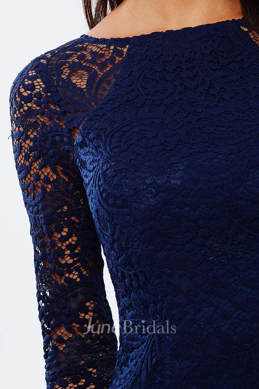 Split-Front Jewel Neck Long Sleeve Lace Bridesmaid Dress