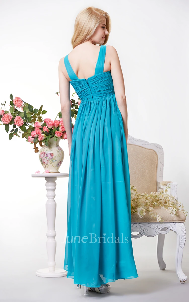 Graceful V-neck Chiffon Gown With Squared Back
