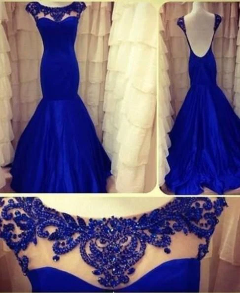 Lace Backless Mermaid Evening Dresses Long Sleeves Ruffles Prom Gown With Jewel Appliques
