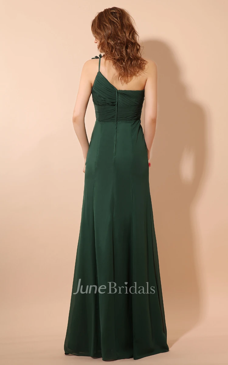 Maxi Soft Flowing Fabric Dress With Ruching Top And Floral Strap