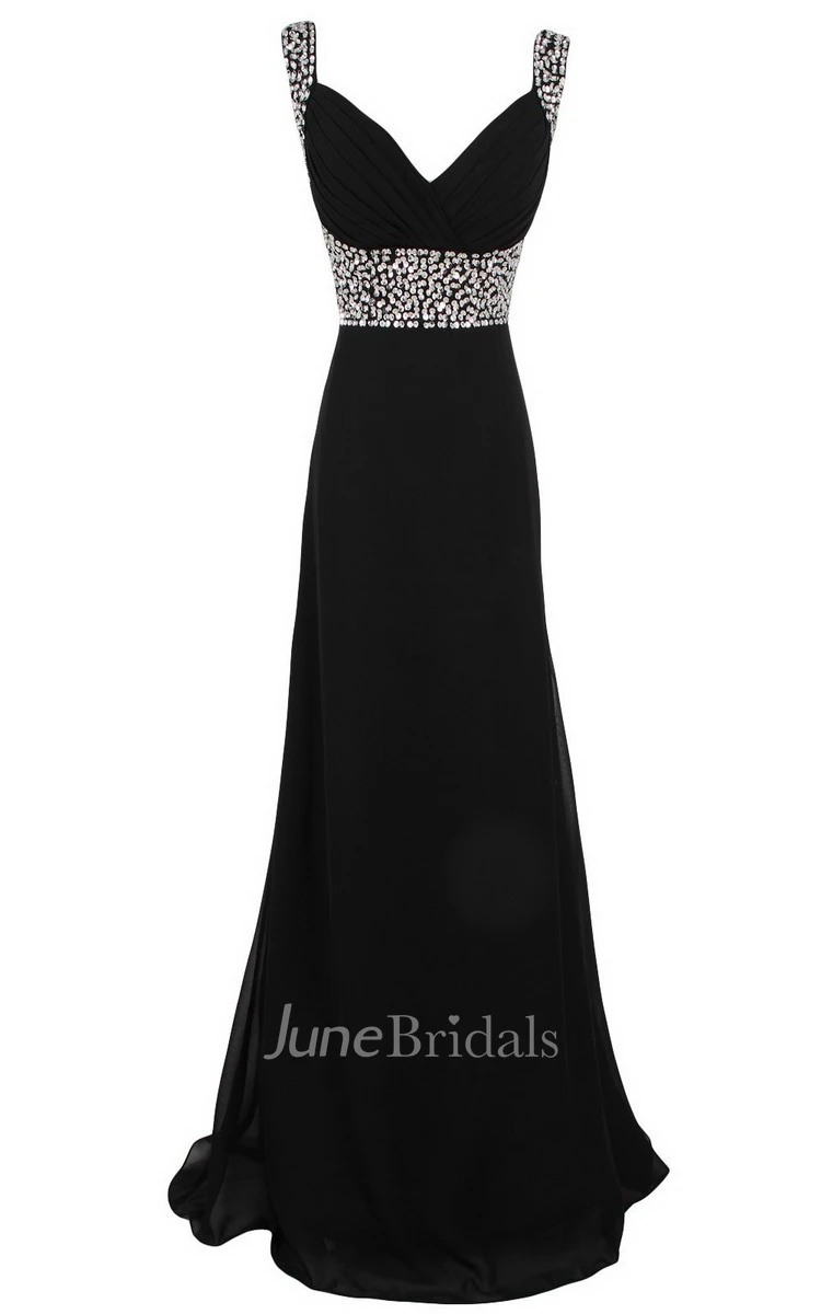 Sleeveless V-neck Empire Long Chiffon Gown