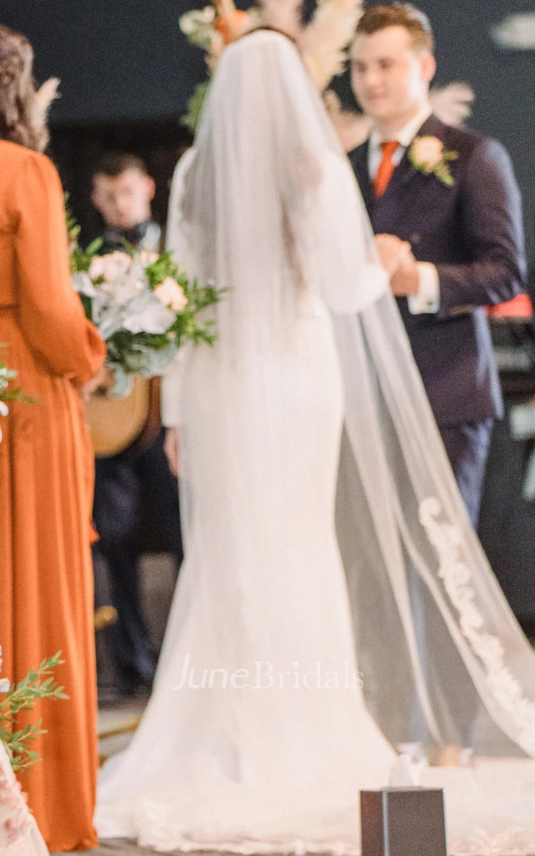 Adorable Mermaid Bateau Satin Spring Wedding Dress With Long Sleeve And Sash