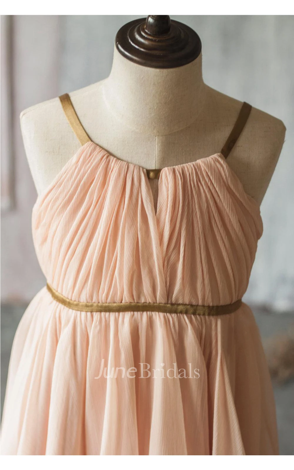 Peach a Line Chiffon Junior Bridesmaid Dress With Spaghetti Strap