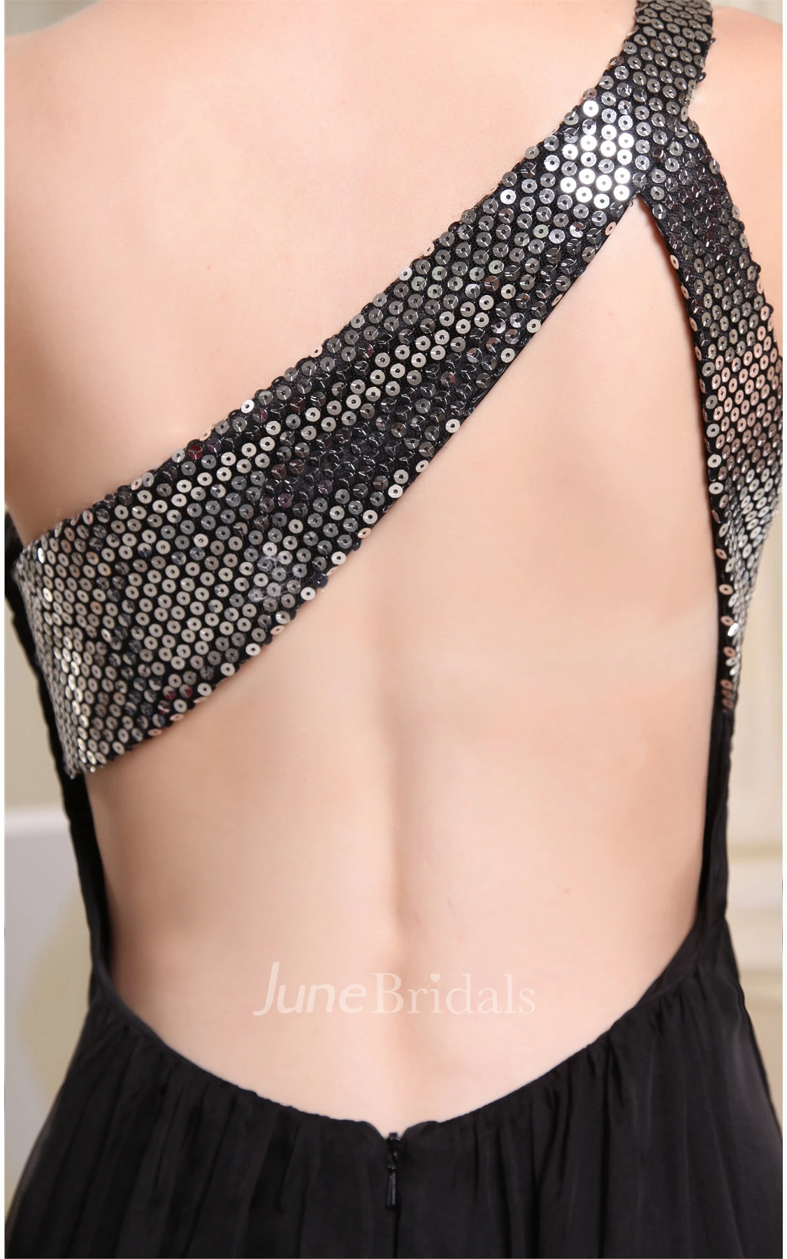 Simple One-Shoulder Crystal Detailing Long Dress with Beading and Sweep Train