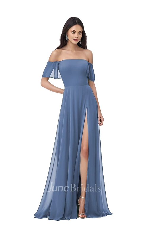 Bohemian A-Line Off-the-shoulder Chiffon Bridesmaid Dress with Split Front