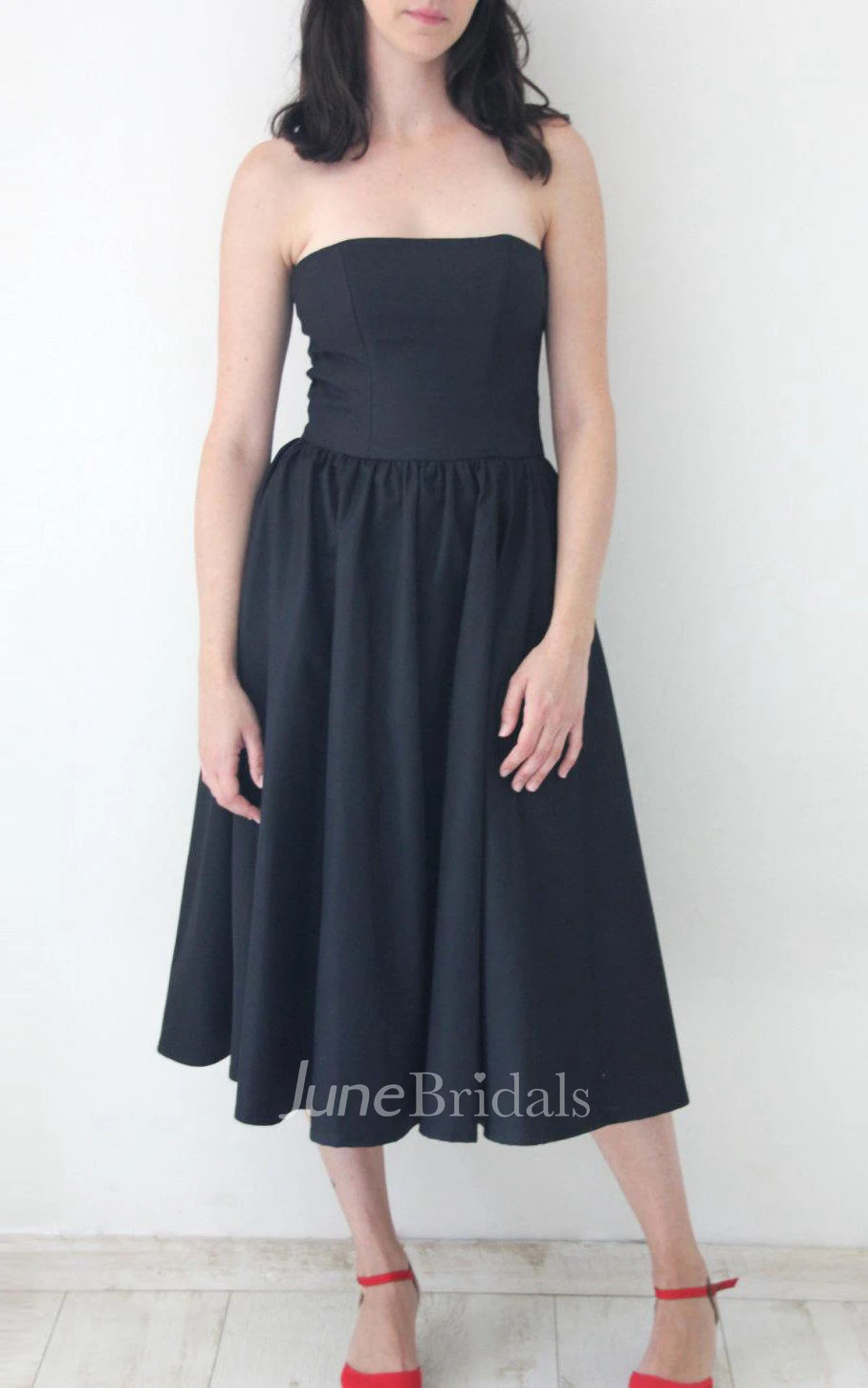 Knee-length Tea-length Strapped Dress With Zipper