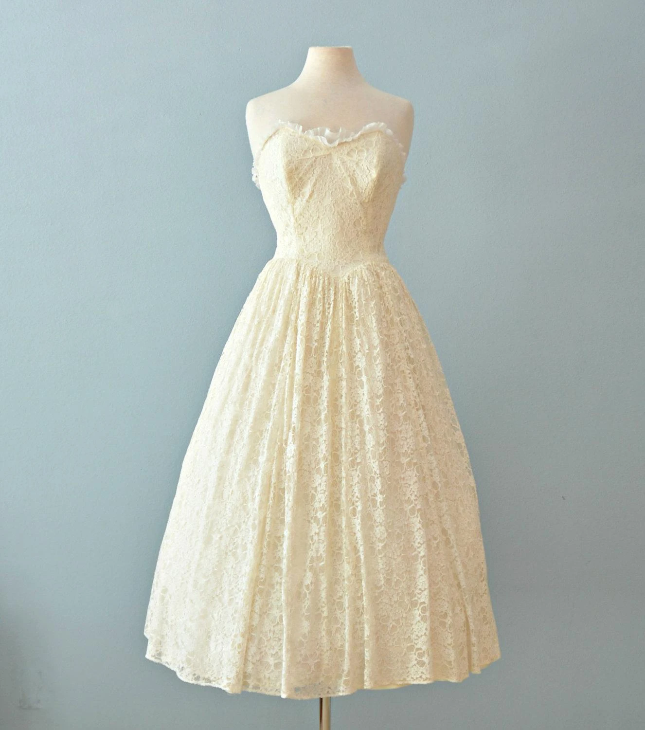 Sweetheart A-Line Lace Ballerina Length Wedding Dress With Pleats