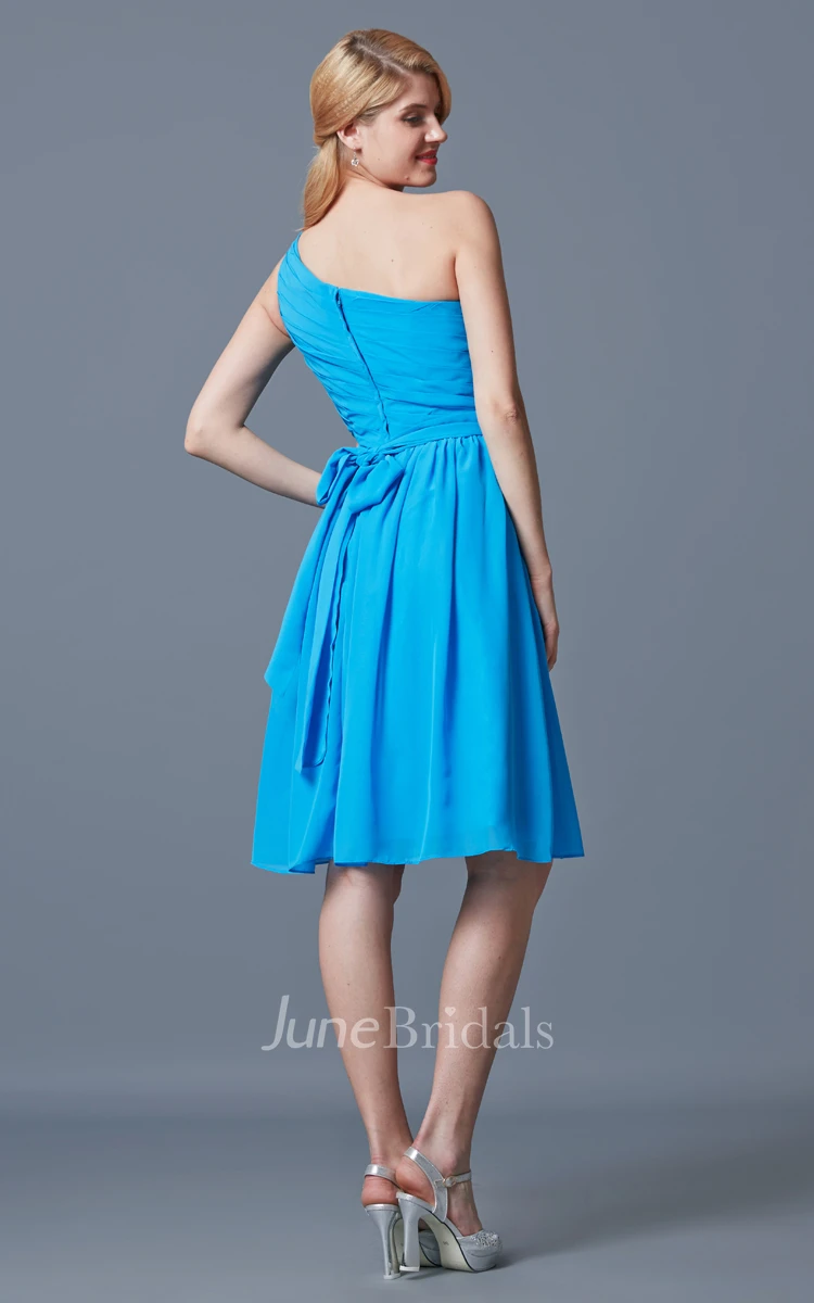 Ruched One Shoulder Knee Length Chiffon Bridesmaid Dress