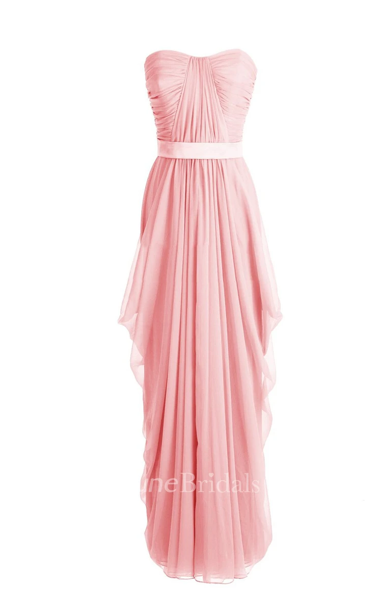 Chic Asymmetrical Ruched A-line Gown With Satin Band