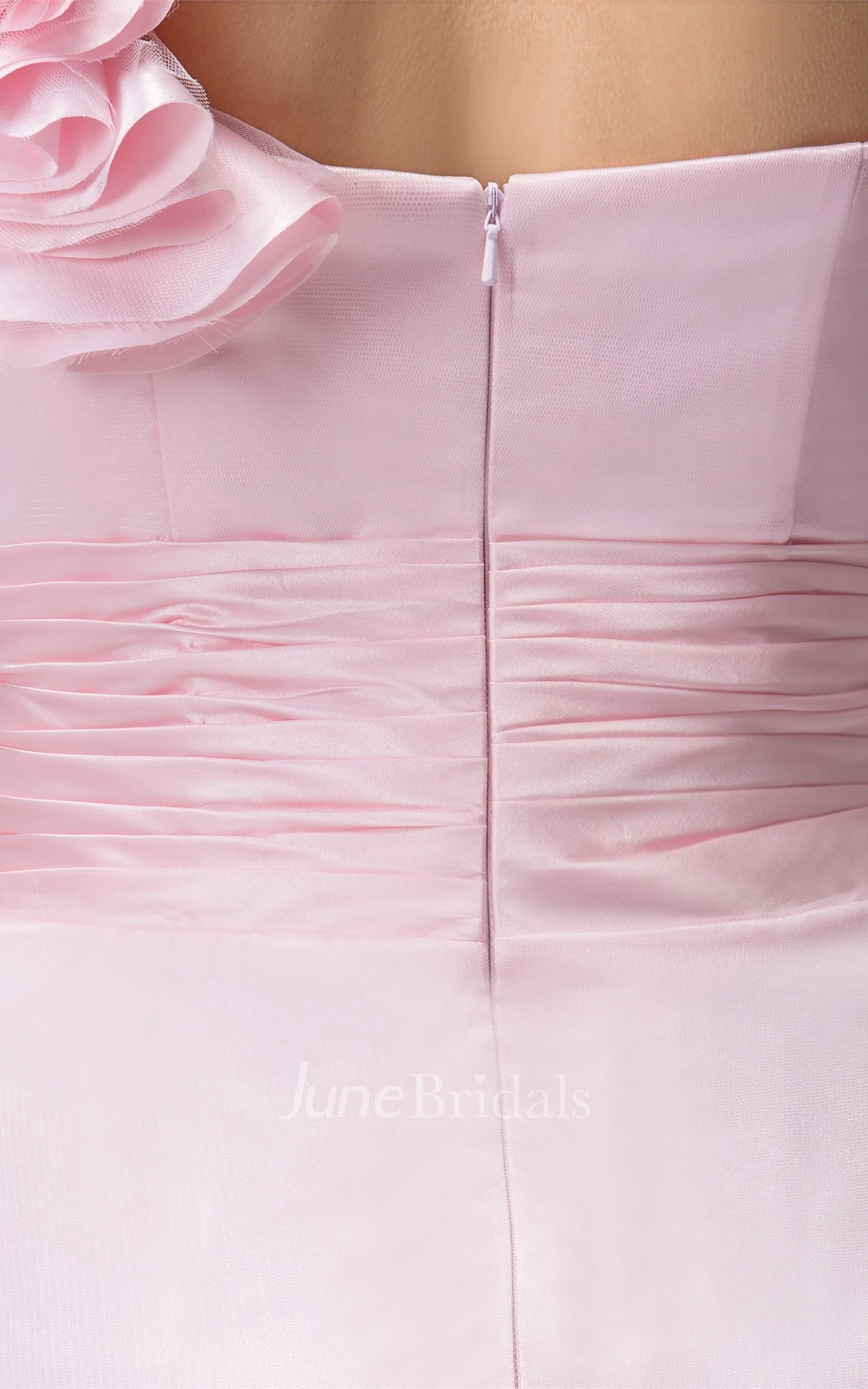 One-Shoulder A-Line Maxi Dress with Ruching and Flower