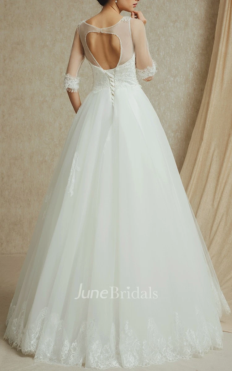 Noble 3 4 Sleeve A-line Organza and English Net Gown With Beading