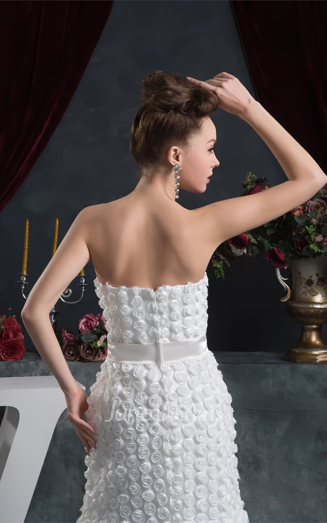 Floral Strapless A-Line Floor-Length Dress with Cinched Waist