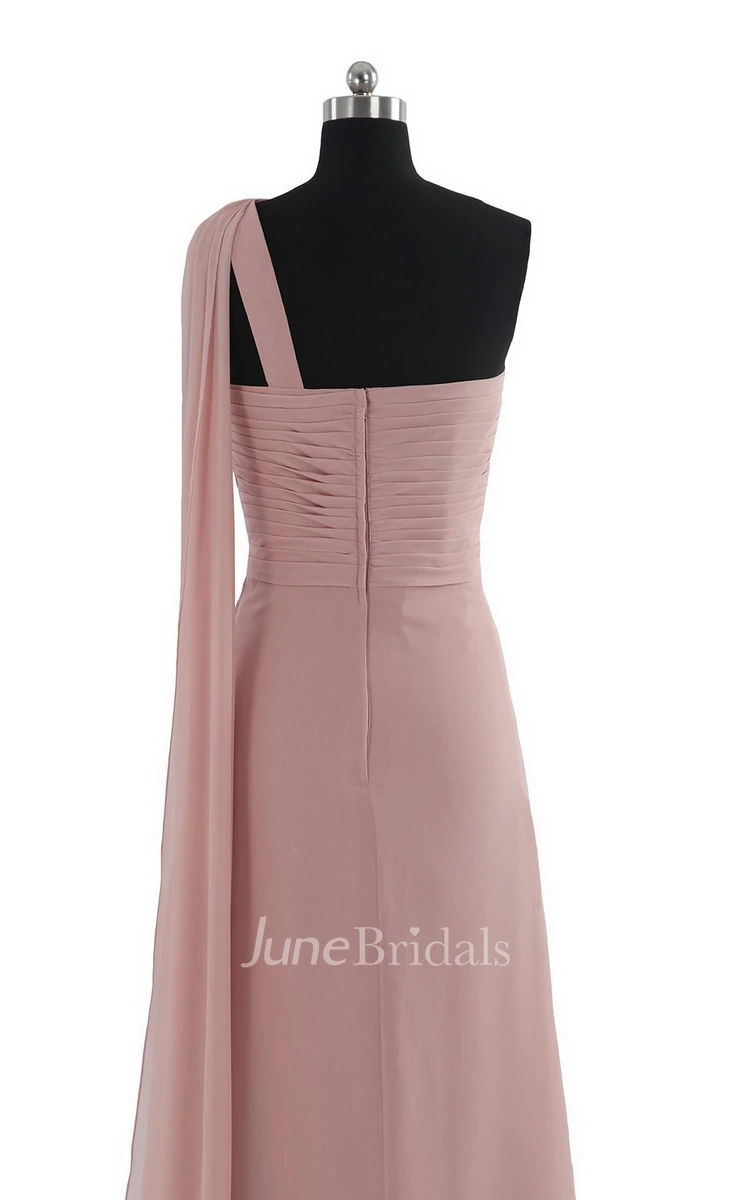 One-shoulder Long Chiffon Dress With Ruching