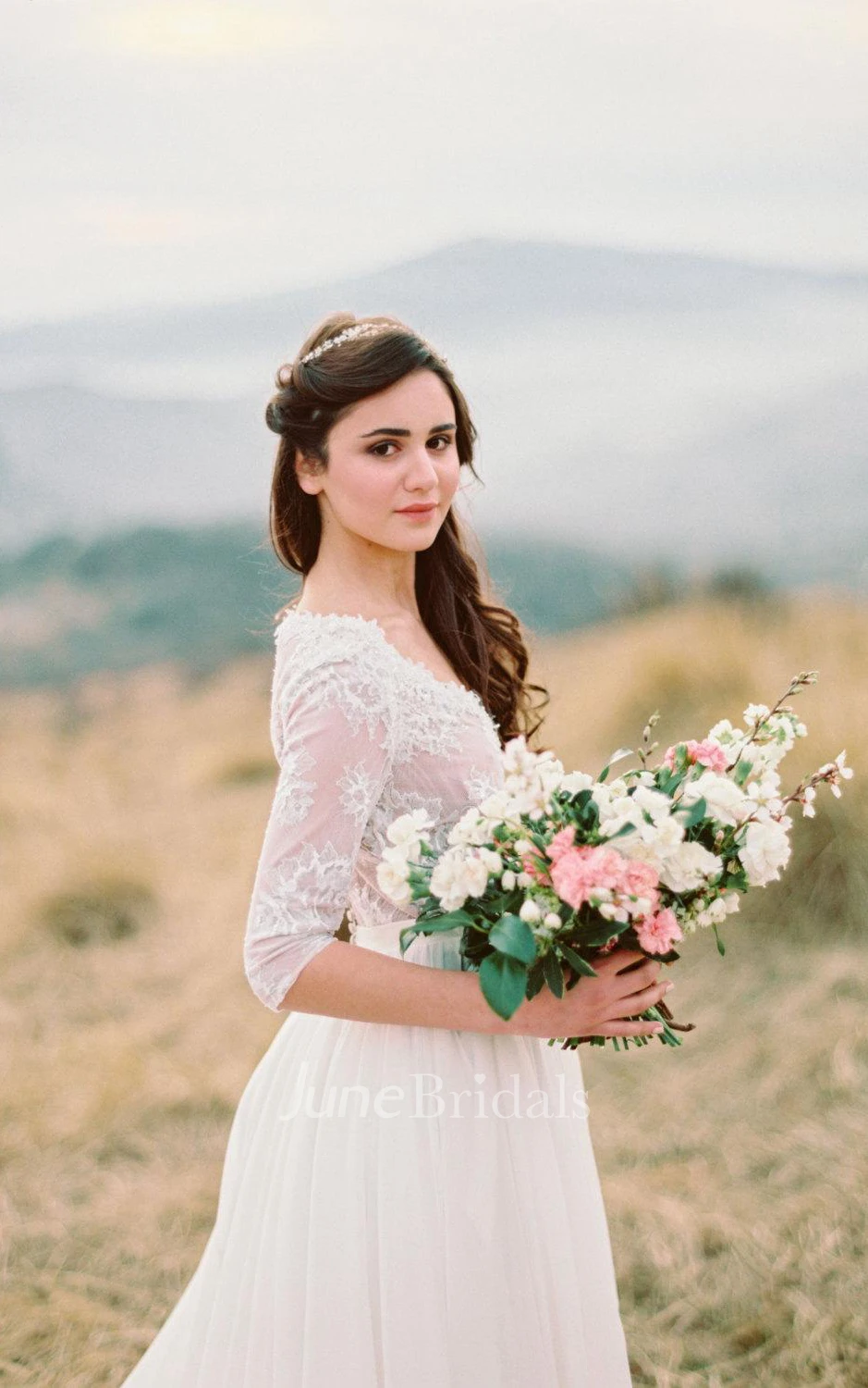 Non Corset A Silhouette Wedding With Nude Lace Bodice Dress
