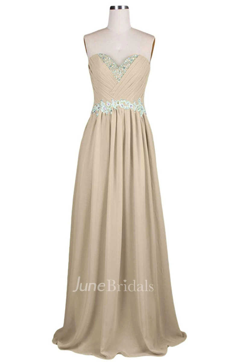 Sweetheart Pleated Beaded A-line Gown With Lace-up Back