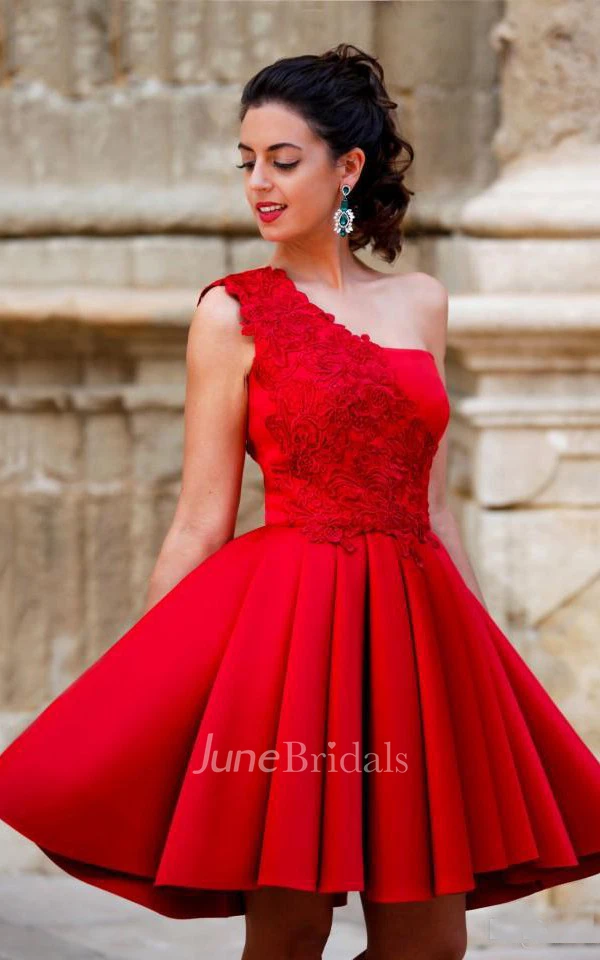 One Shoulder Short Mini Cocktail Dresses With Pleats And Applique - June  Bridals