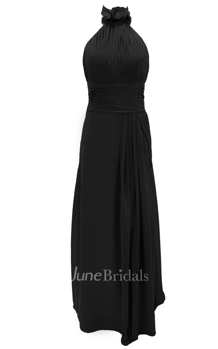 Petal High Neck Halter A-line Gown With Band