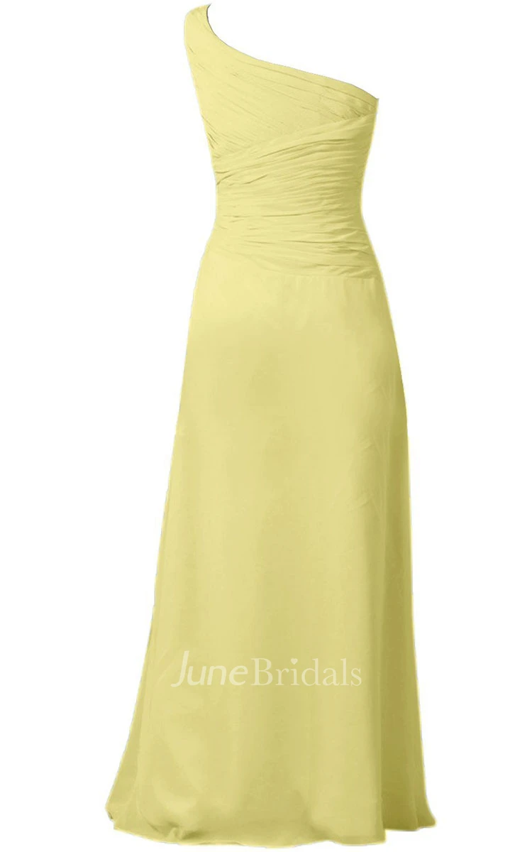 One-shoulder Ruched Chiffon A-line Gown With Bow