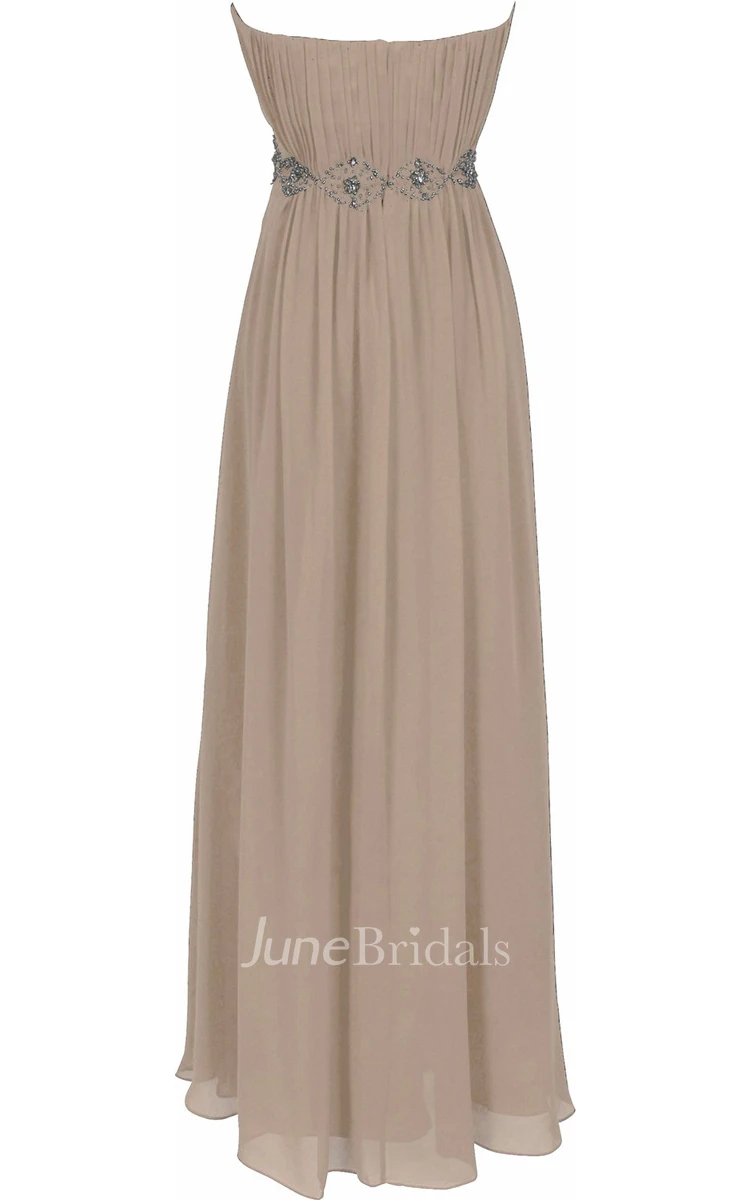 Strapless Ruffle Chiffon Dress With Beading